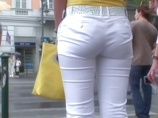 Delicious Butt In White Jean Filmed On Street Hidden Cam