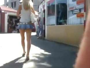 Superbly Short Skirt Stalked In The Crowd