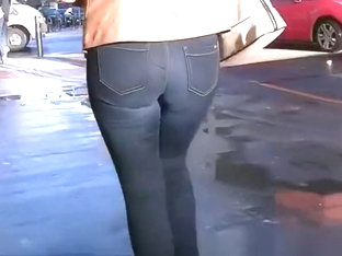 Blonde Milf in tight jeans pants