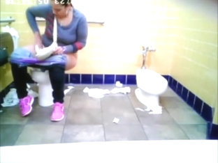 Chubby Woman Spied In Public Toilet Peeing