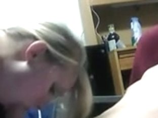 Russian blonde gal slurping on her boyfriend's dick on camera