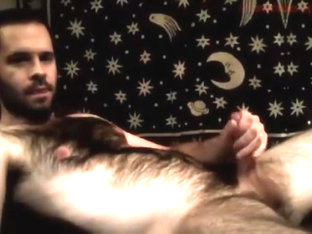 Hairy Straight Dude Blows a Ton of Cum, Blocks it From Flying All Over