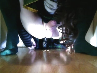 18 years old crossdresser girl masturbating with black dildo