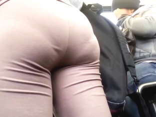 Big Ass In Brown Leggings Showing Deep Panty Line