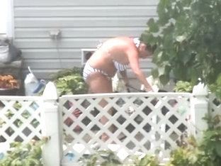 Spying On A Striped Bikini Milf