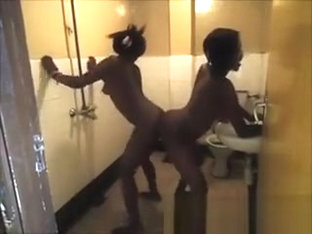 Horny Lesbians Having Fun In The Public Toilete