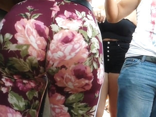 Candid Fine Latina Insane Booty!! In Flowered Leggings!! Pt2