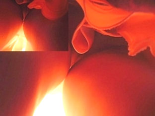 Fiery-red upskirt closeup clip