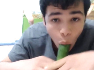 gay with nice ass being fucked by a cucumber