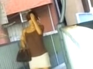 Happy Asian Hottie Got Skirt Sharked On A Pedestrian Bridge