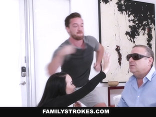 FamilyStrokes - Blind Dad Can’t See His Stepchildren Fucking