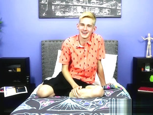Skinny little twink with big fat dick tugs after interview