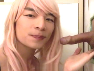 Asian Sissy Tranny Gloryhole Sucking and Swallowing Straight Hipster