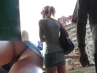 Consummate golden-haired gal upskirts