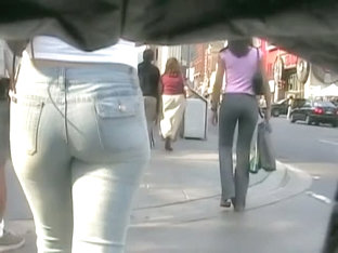 Hot ass babes caught on cam by street candid voyeur