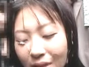 Japanese Beauty Gets A Bukkake In Public