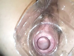 Creampie In Hairy Pussy Jerking Off Into Funnel