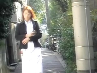 Skirt Sharking Of An Attractive Red Haired Asian Chick
