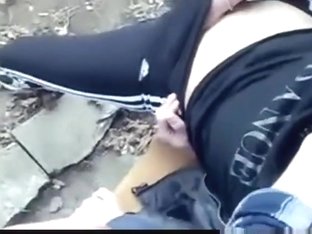 Girl Slut Lets 2 Friends Play With Her Tits And Pussy On A Bench In Public