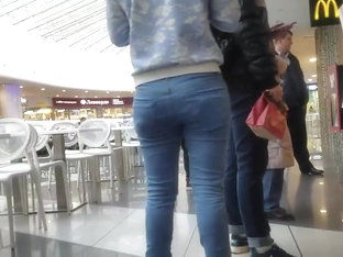 Sweet Brunette With Ass In Tight Jeans