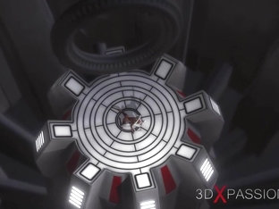 Sexy sci-fi female alien plays with a black girl in the space station