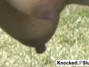 Knocked Up Slut Takes Care Of A Cock Outdoors