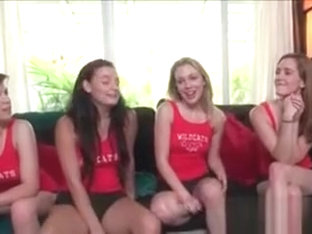 Cute Cheerleaders Stripping For Group Sex