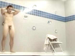 Muscular Asian marine takes a long shower