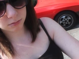 Gal sucks her boyfriend on the stairs at home