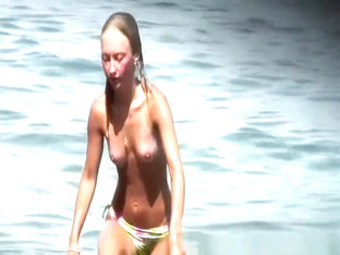 Tiny tits topless women at beach