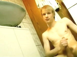 Cute Blond Lad Wanks In Bathroom.