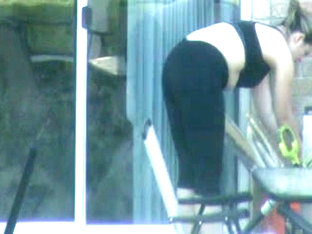 spying on neighbor in spandex