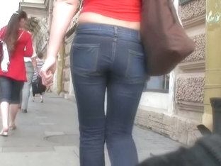 Tight street jeans blonde gets followed by a voyeur