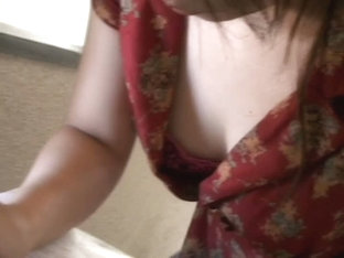 Arrogant Japanese chick talking with her neighbor and showing tits