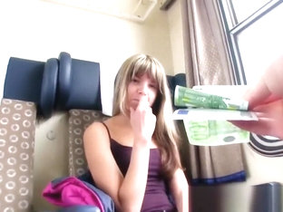 Gina Shows her tiny tits on the train