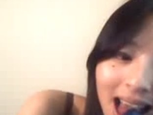 Black Dildo Asian Chick Masturbating