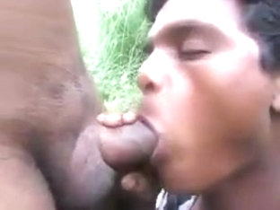 Desi Indian sucks outdoor cock face cum