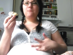 Big Belly Girl Making Mess Eating Cupcakes