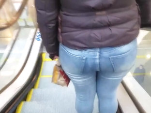 Hot and sexy big round ass in tight blue jeans