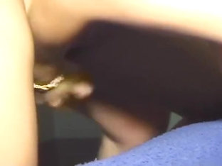 Asian shemale strokes and shoots load while doggy fucked