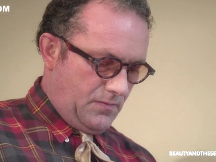 Beautiful Young Girl Serves Old Guy