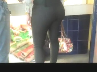 Round ass chick in tight jeans pants