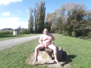 Fat man in a public place