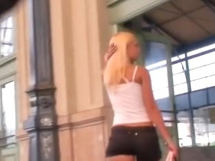 Sexy Ass Blonde In Jean Shorts In Street Candid Video
