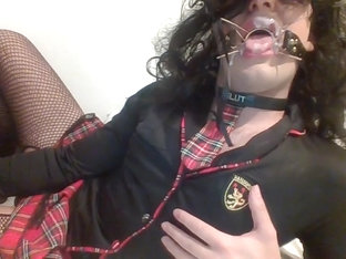 Sissy Schoolgirl Blowjob and anal with toys. MASSIVE FACIAL FAKE CUM