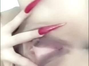 Hot Blonde Fingers Pussy With Extra Long Nails