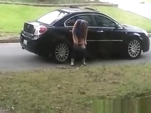 Totally Drunk Woman Peeing On Cars
