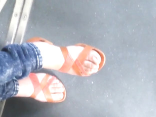 Teen With Beautiful Feet In The Tramway