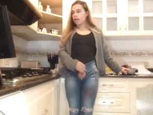 cock in the middle of blue jean