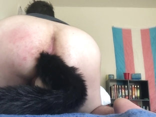 little ftm kitten with tail squirting and dirty talking for daddy